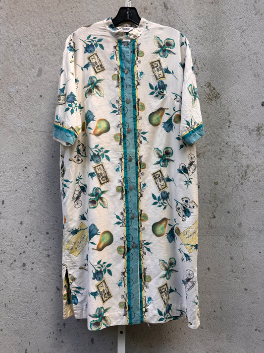 1970s Button Up Patterned Lounge Dress