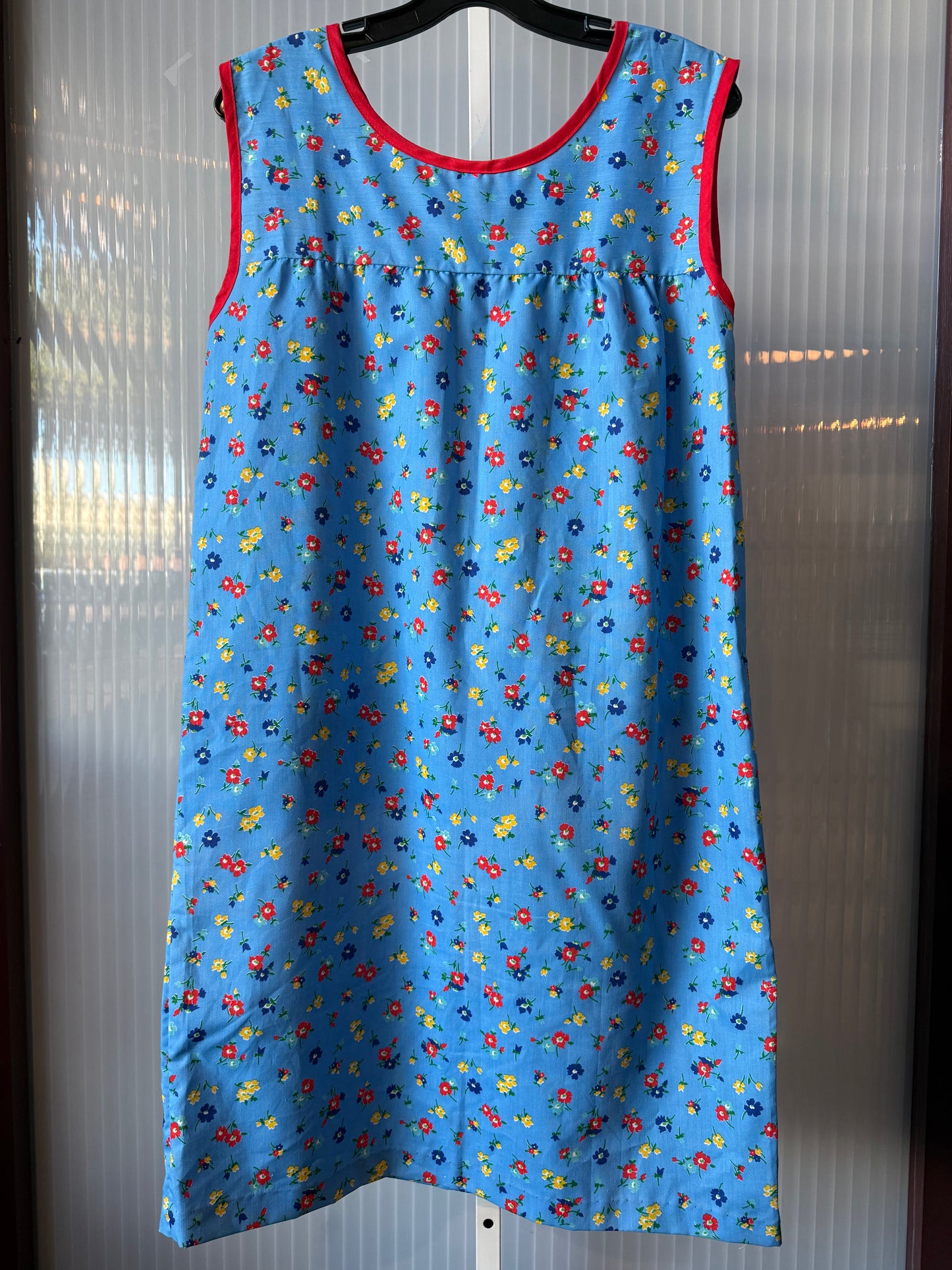 1960s Blue Floral Apron Dress