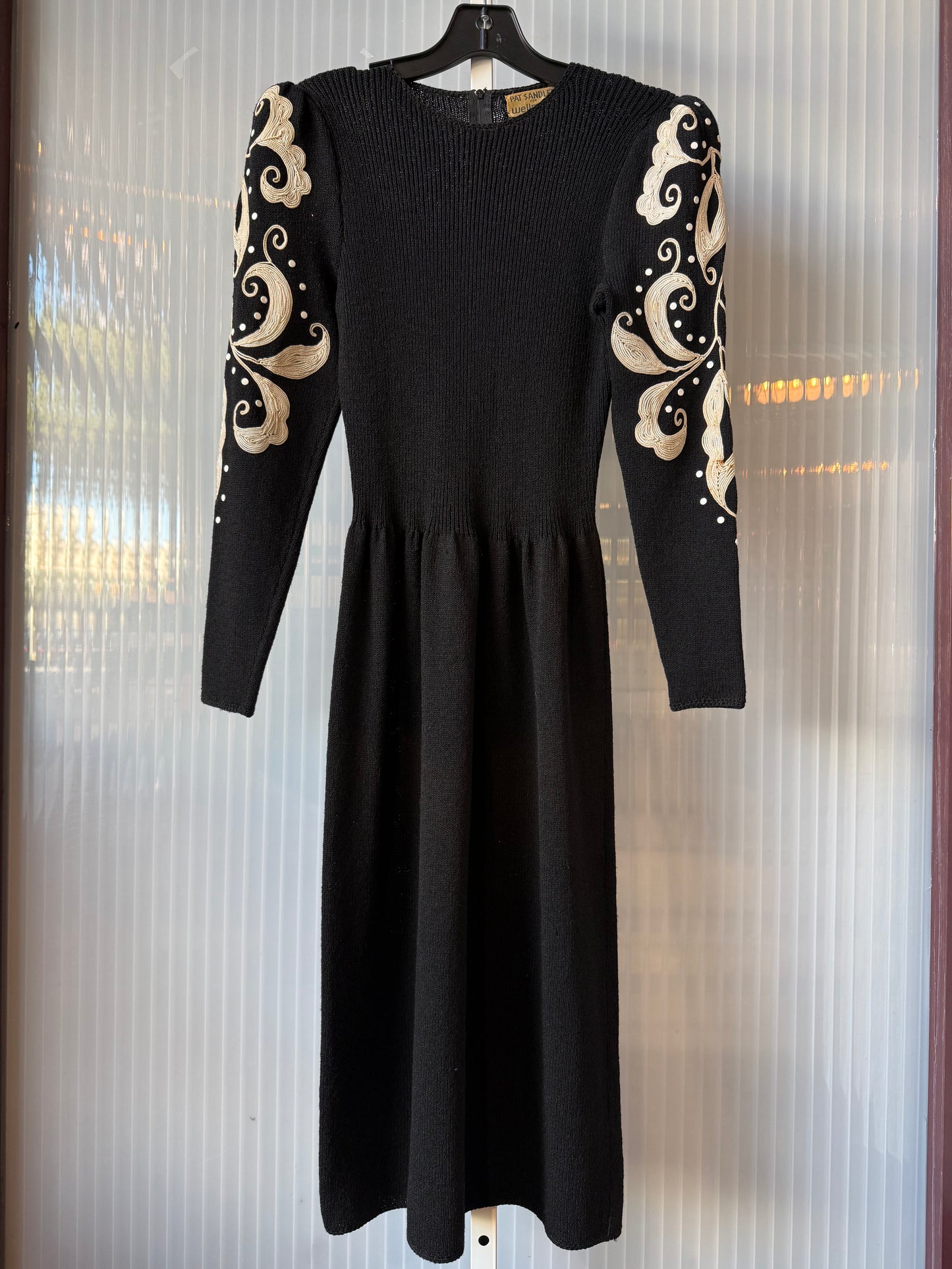 1980s Black Knit Dress with White Embellishments