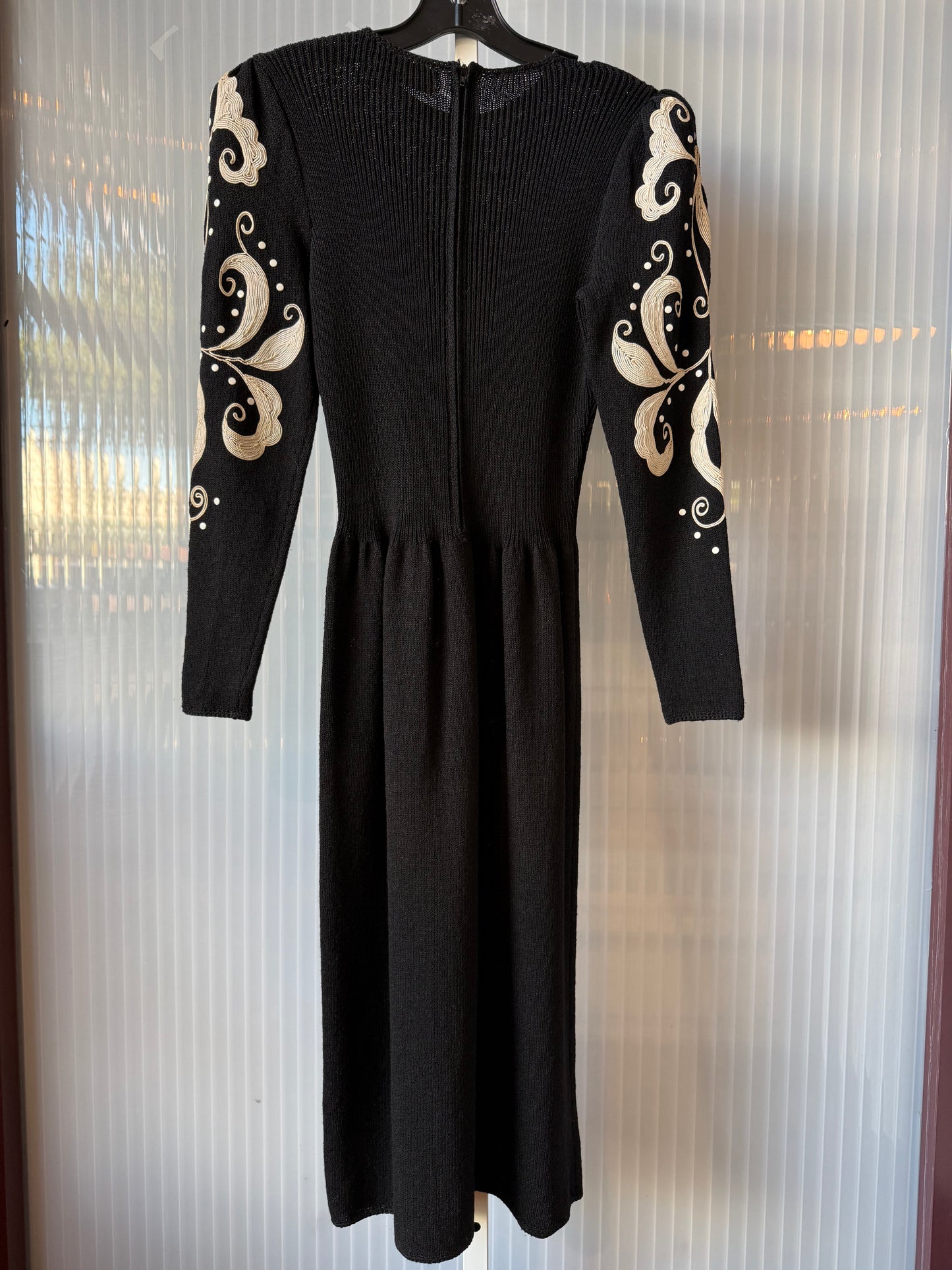1980s Black Knit Dress with White Embellishments