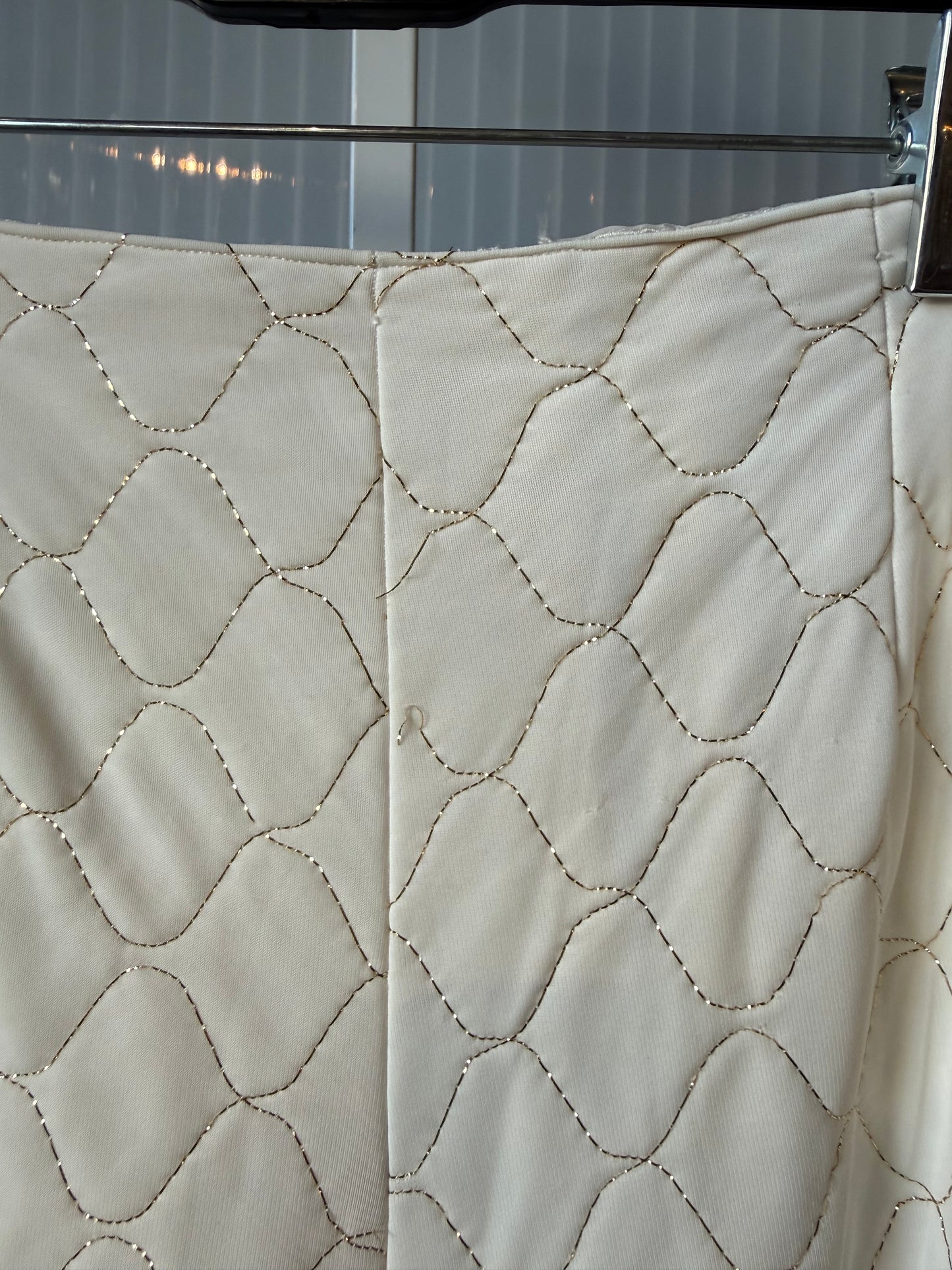 1980s White & Gold Quilted Pants