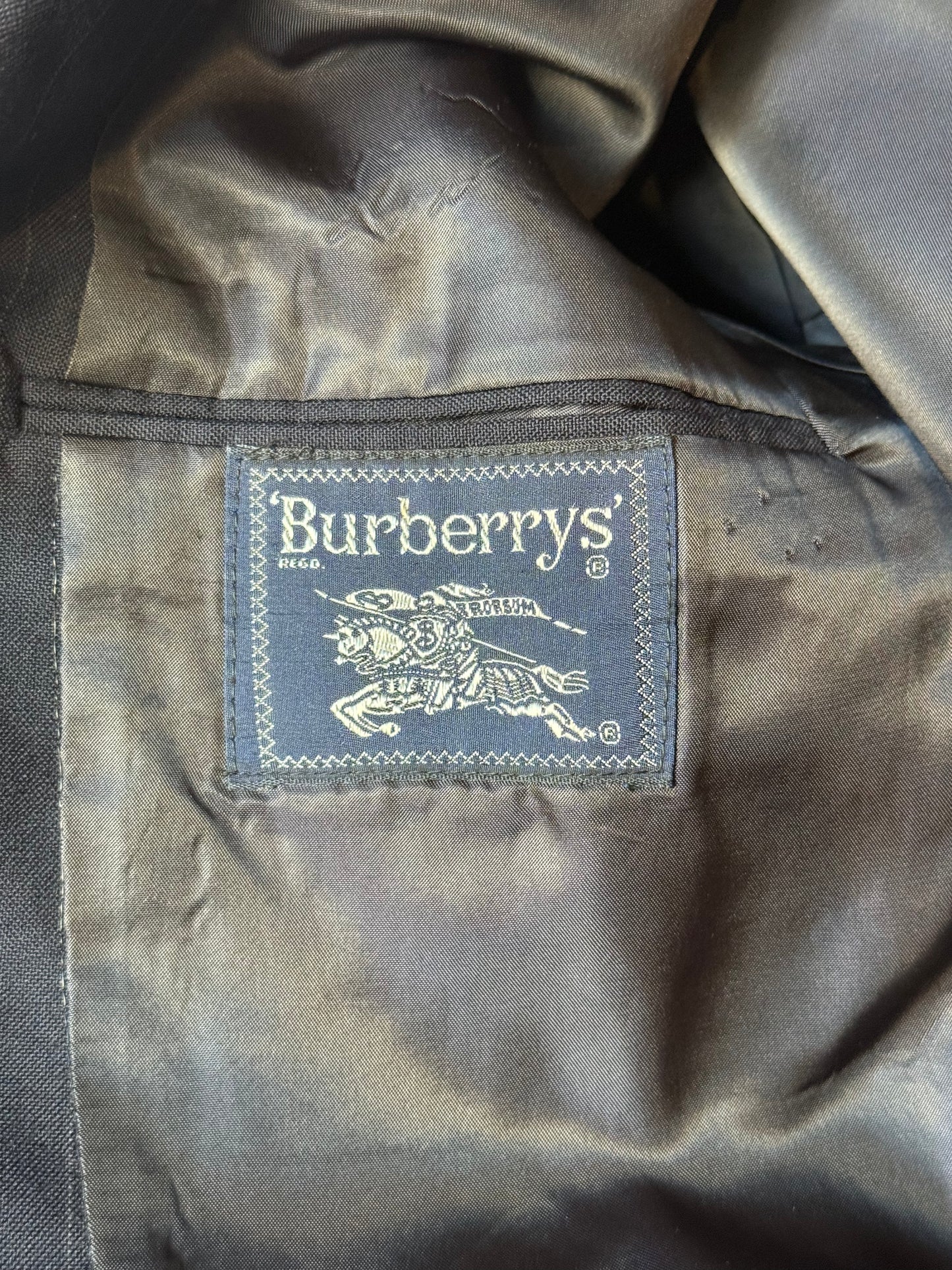 1980s Burberry Navy Striped Suit Jacket