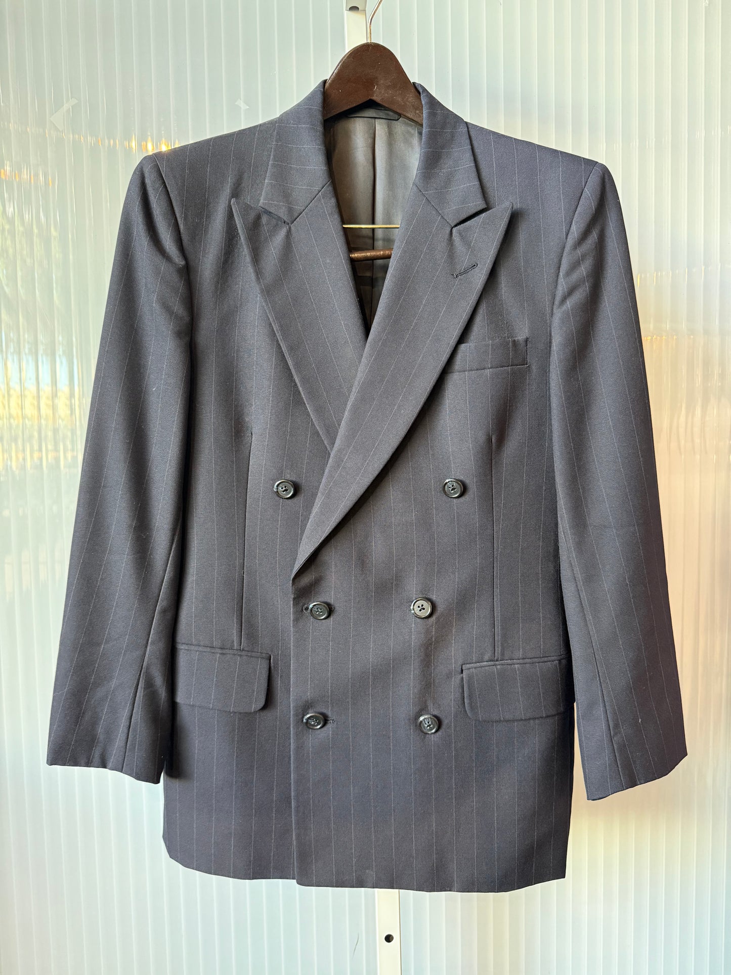 1980s Burberry Navy Striped Suit Jacket