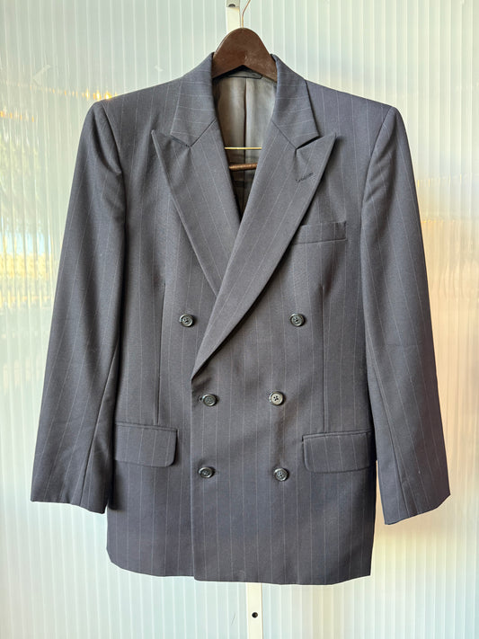 1980s Burberry Navy Striped Suit Jacket