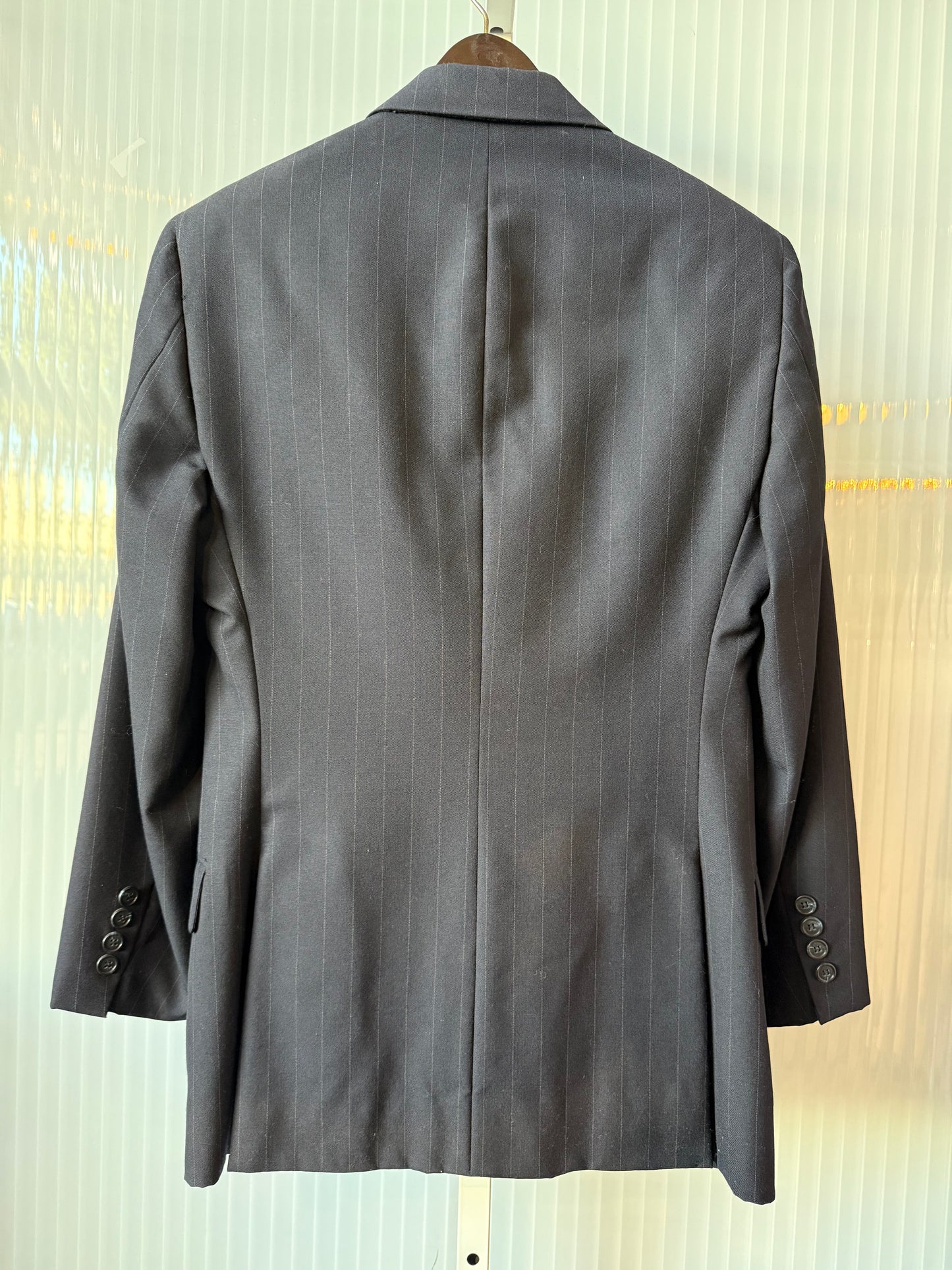 1980s Burberry Navy Striped Suit Jacket