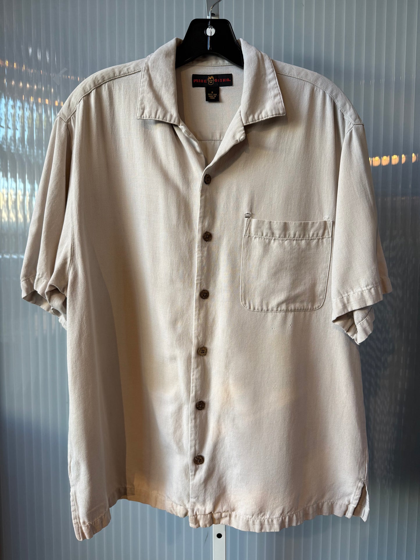 2000s 100% Silk Mike Ditka Tan Collared Shirt