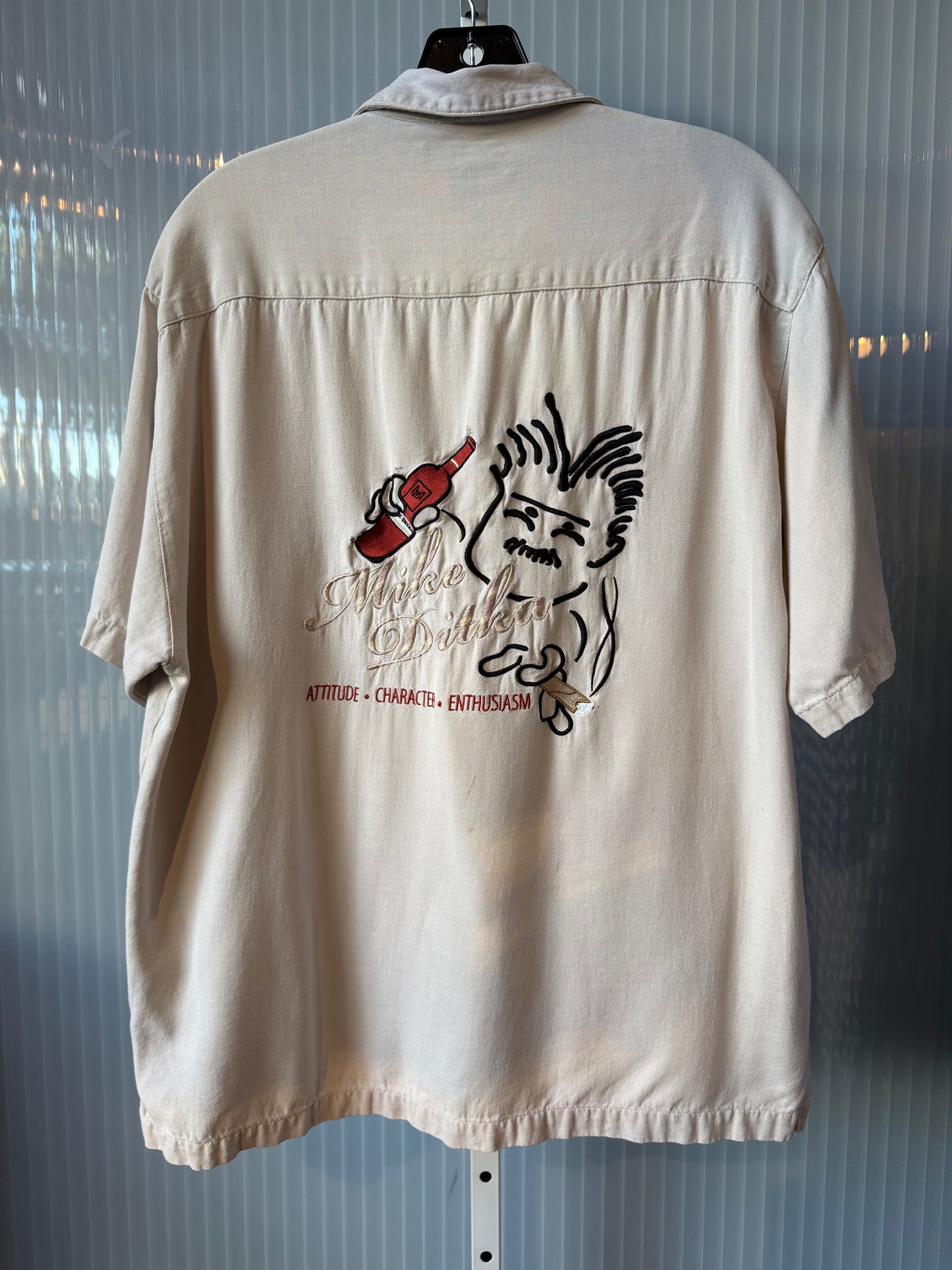 2000s 100% Silk Mike Ditka Tan Collared Shirt