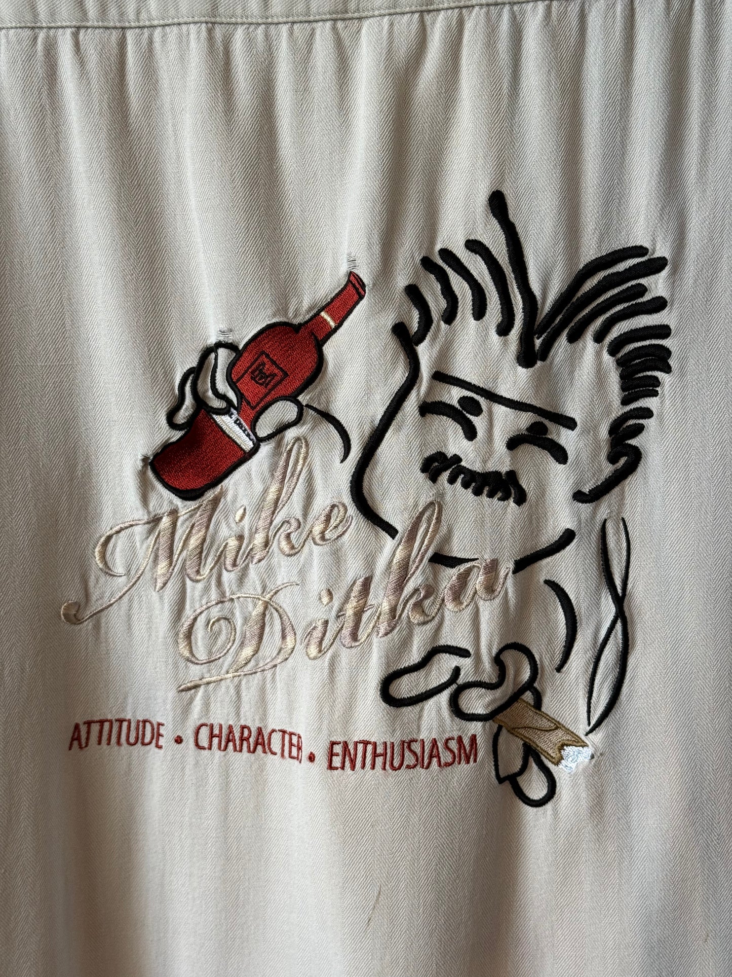 2000s 100% Silk Mike Ditka Tan Collared Shirt