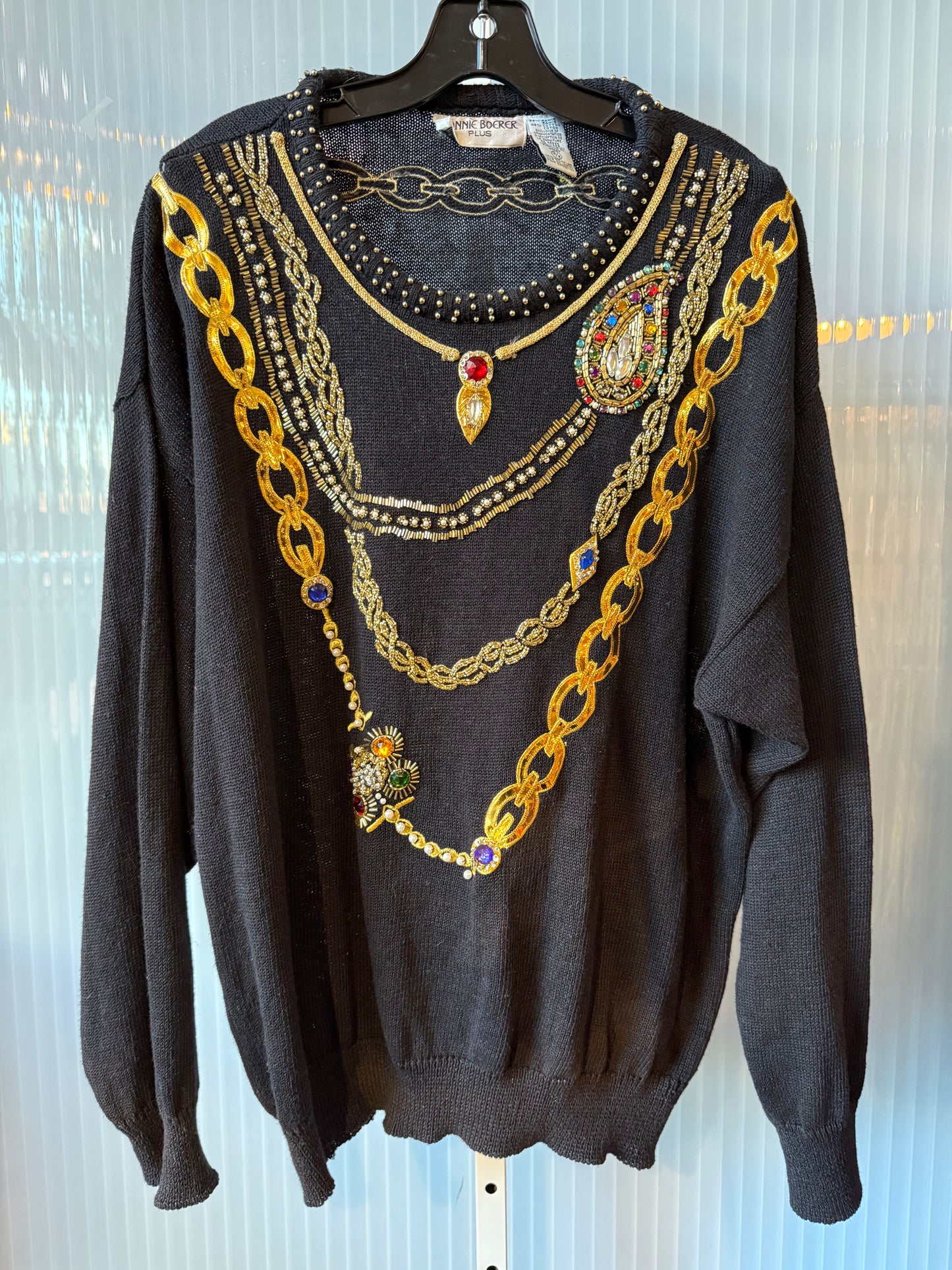 1980s Black Sequin and Beaded Sweater