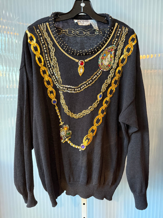 1980s Black Sequin and Beaded Sweater