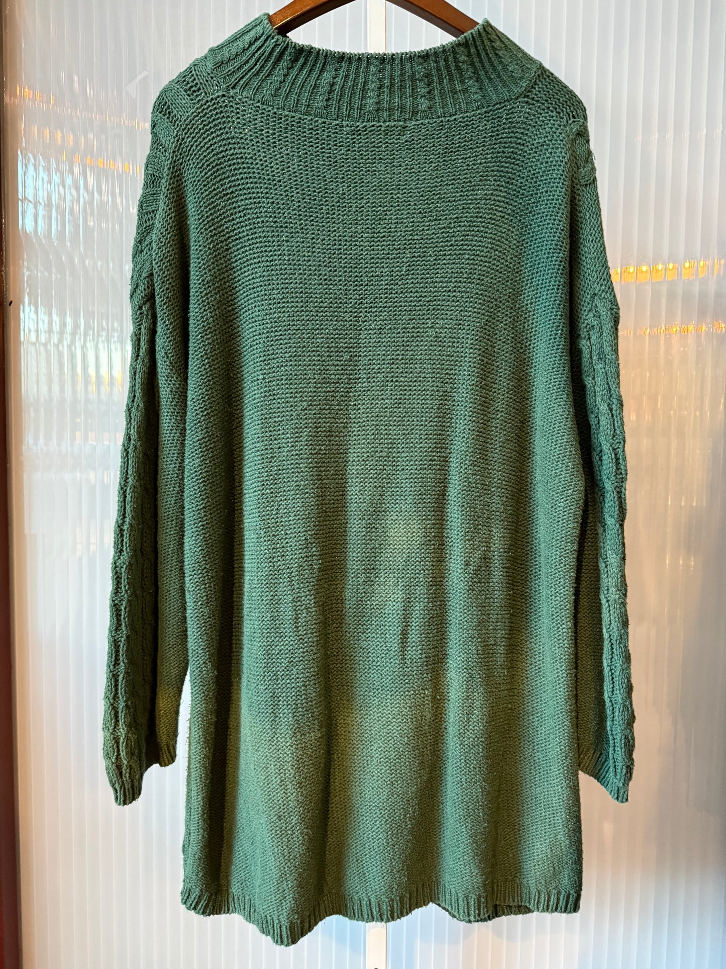 Green Cable Knit Mock Neck Sweater Dress