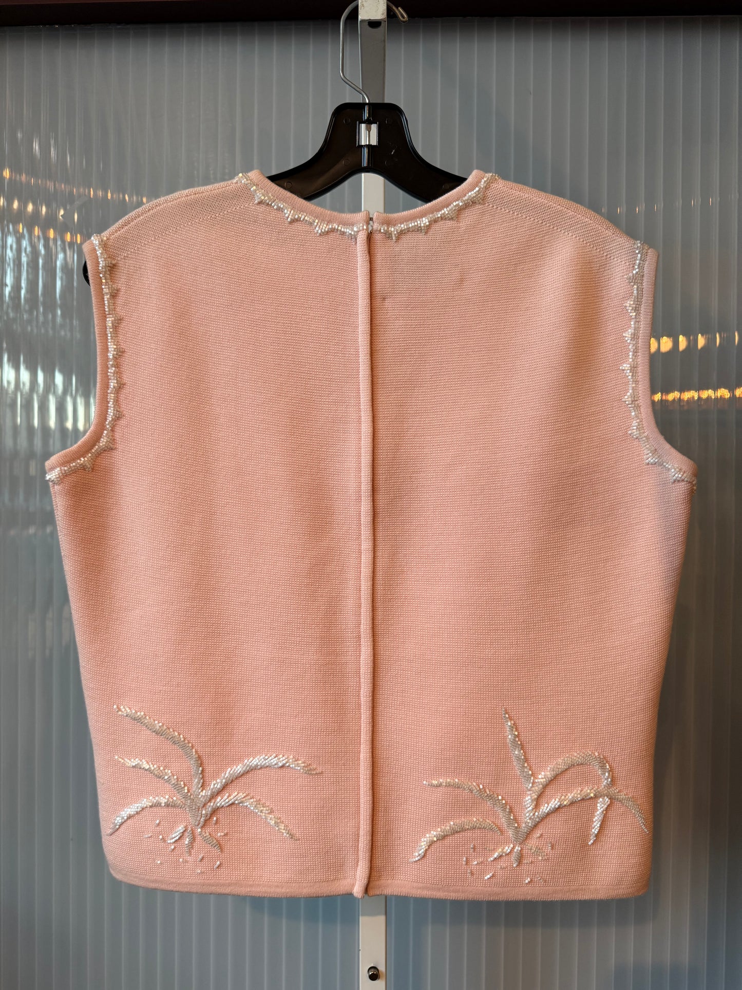 1960s Pink 100% Wool Sleeveless Top w/ White Beading