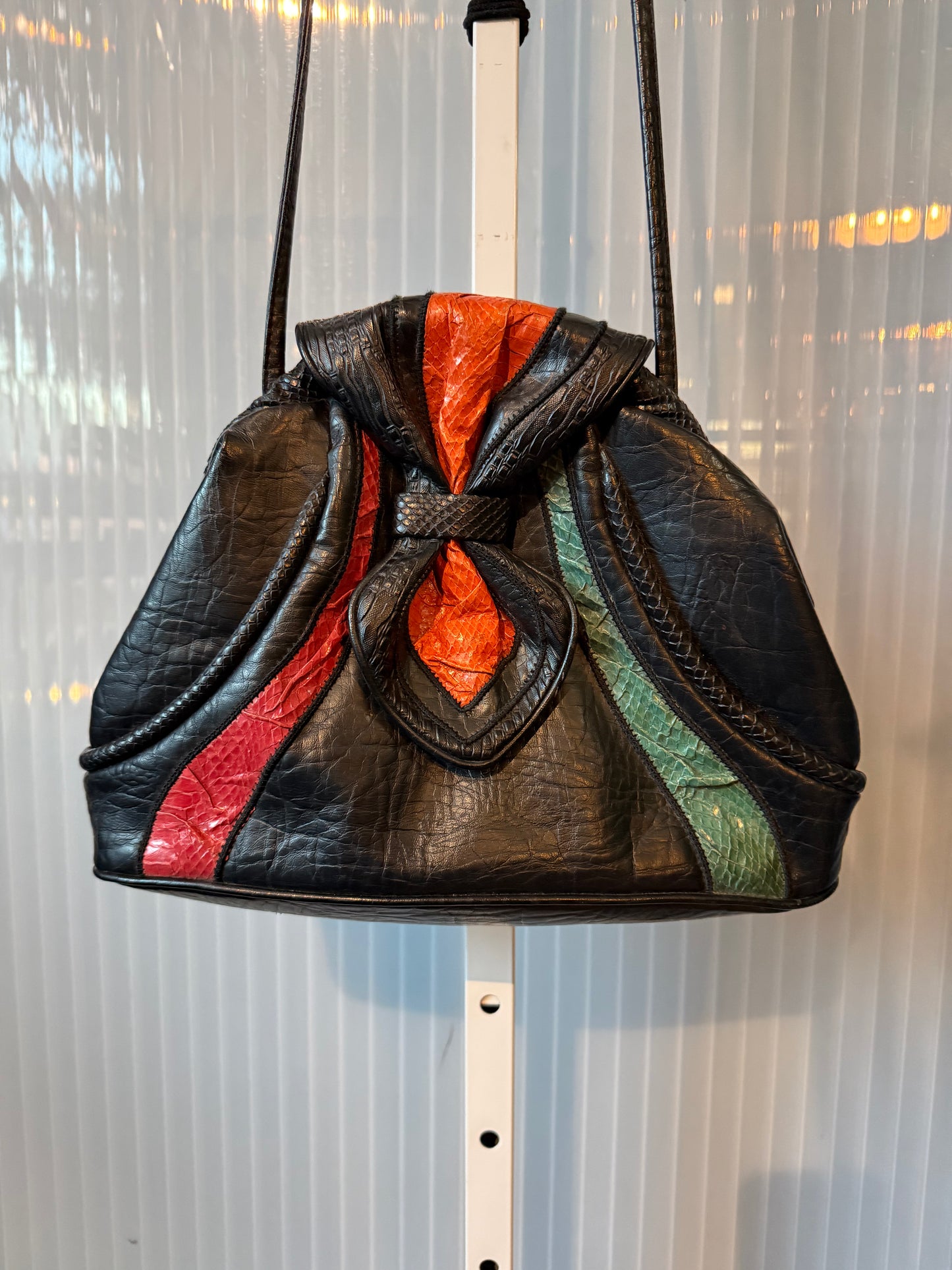 1980s Leather Clamshell Purse with Color Panels