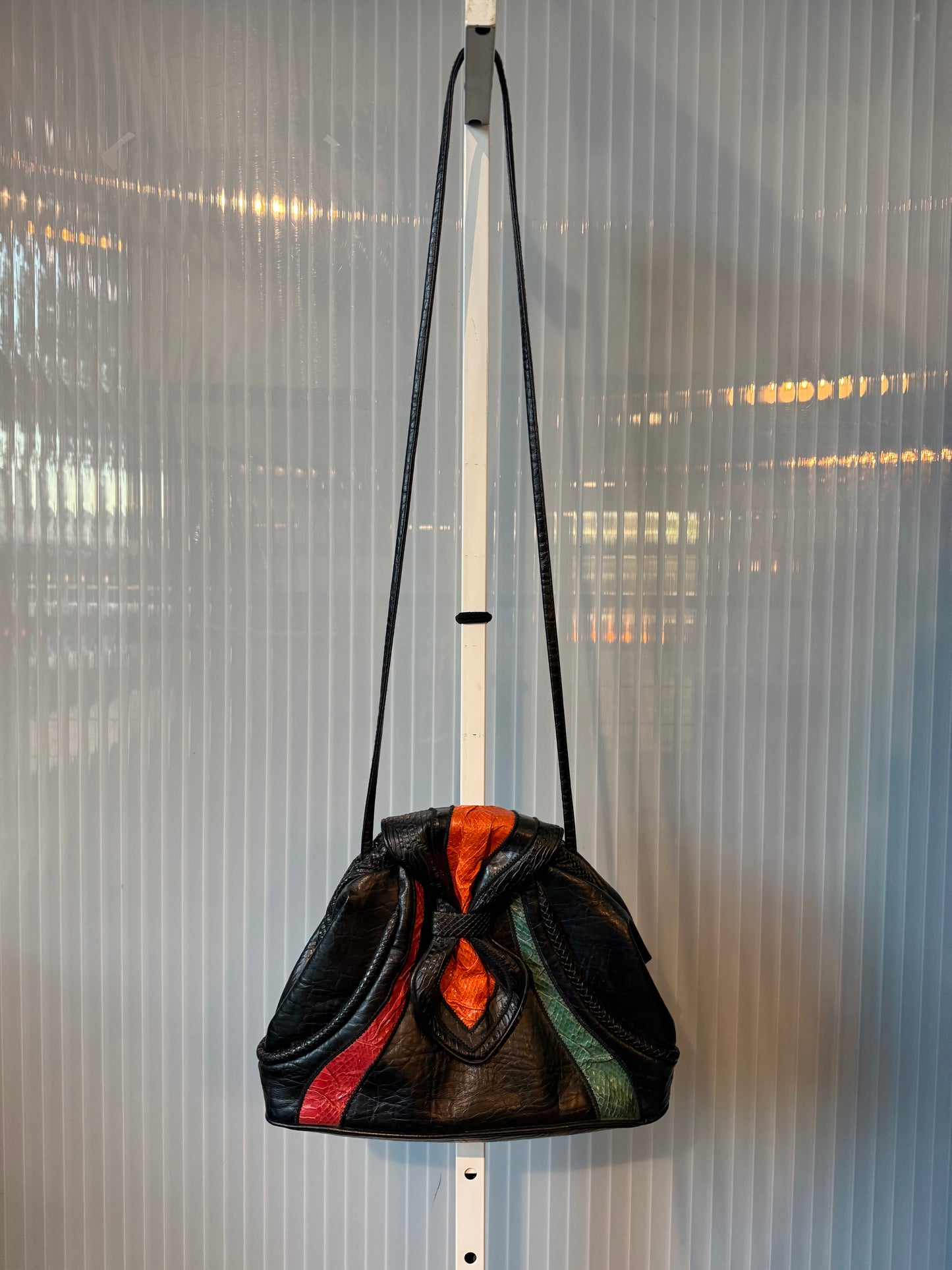 1980s Leather Clamshell Purse with Color Panels