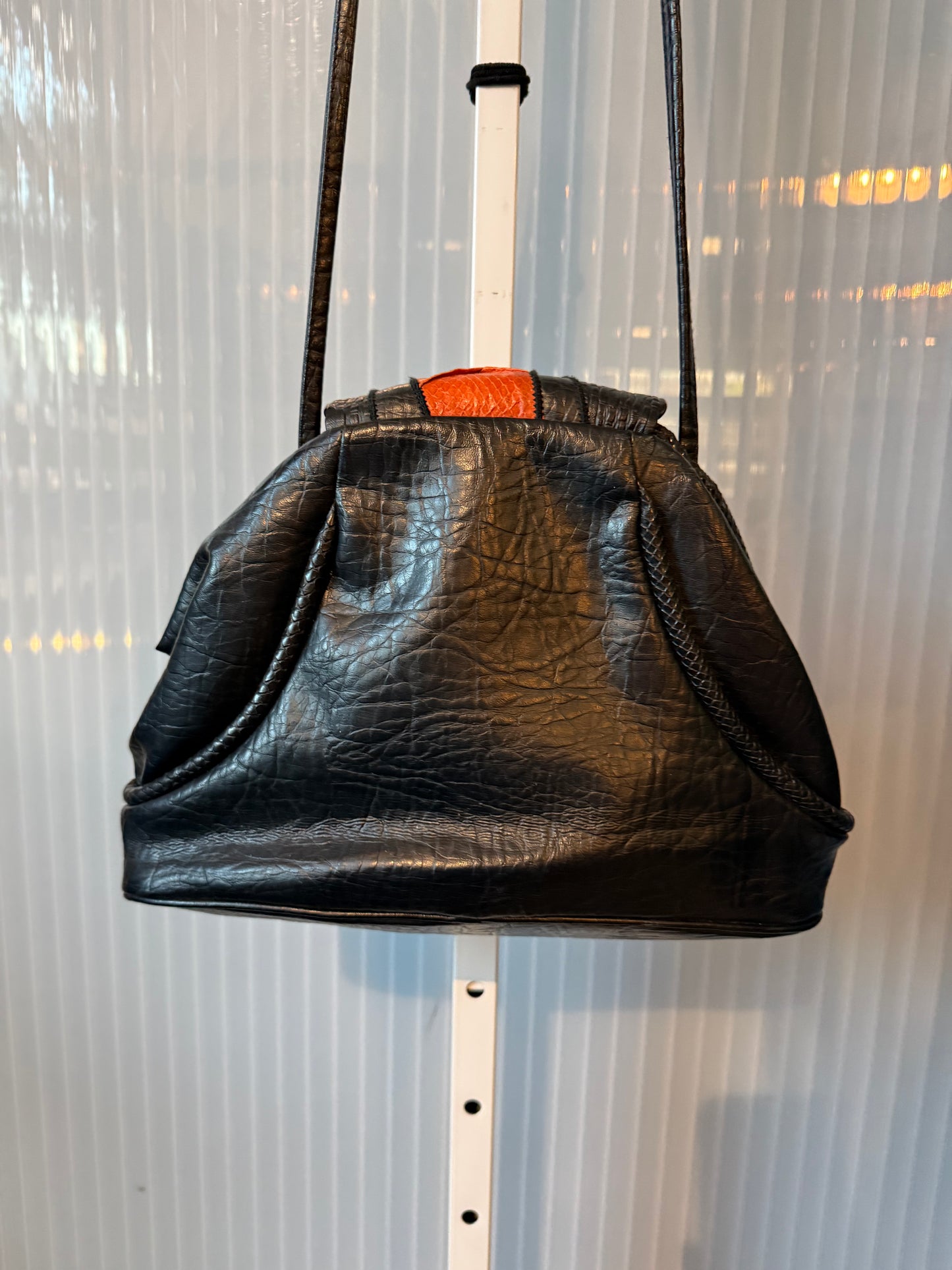 1980s Leather Clamshell Purse with Color Panels