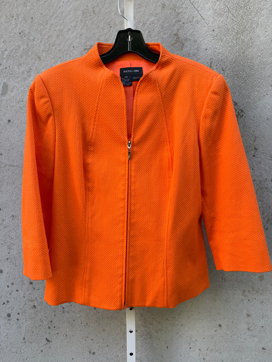 Bright Orange Checker Cotton-Blend Zip-Up Jacket