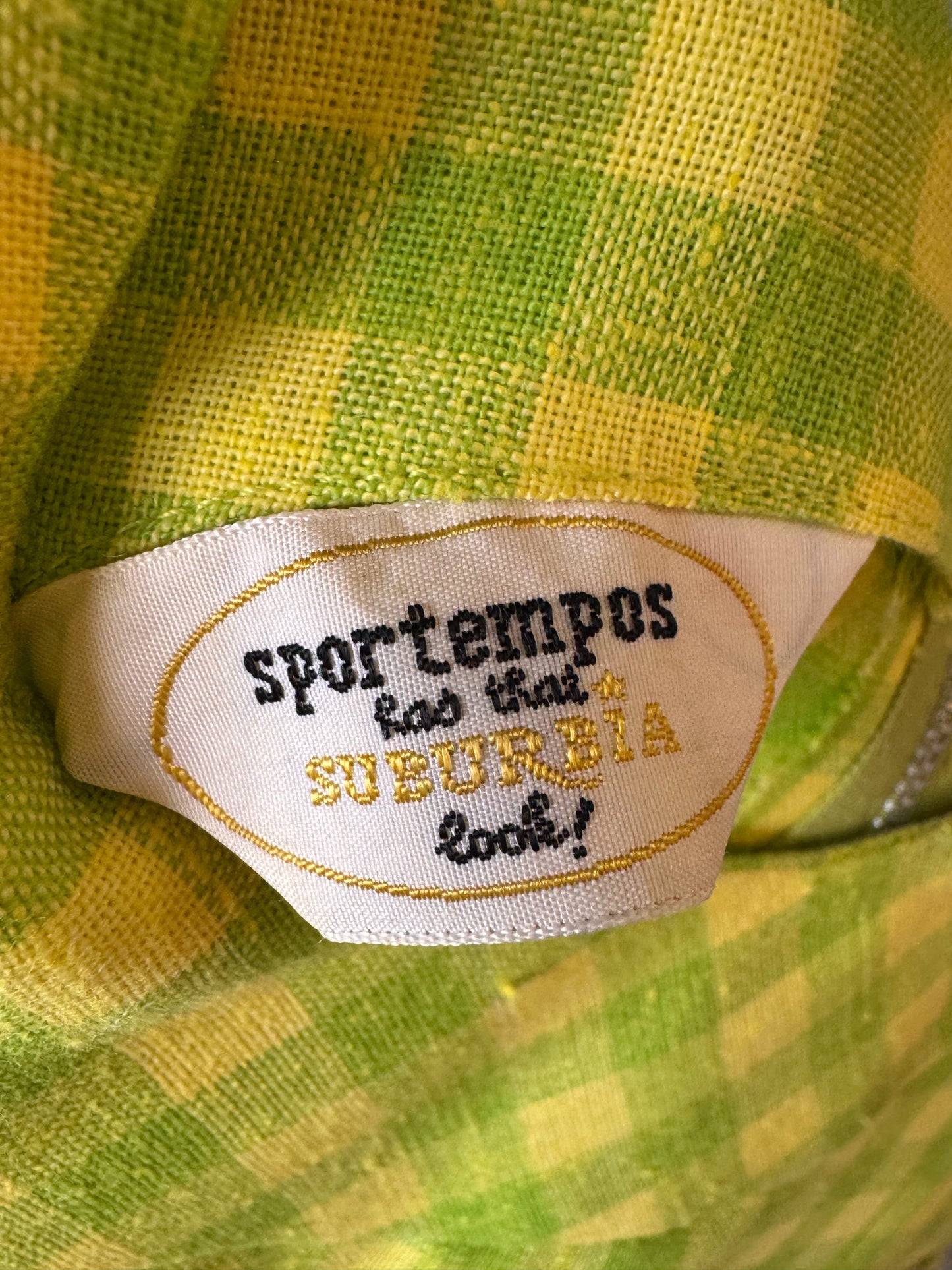 1960s Lime Green Gingham Sleeveless Top
