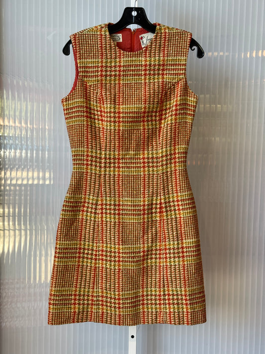 1970s Herringbone & Plaid Mod-Style Dress