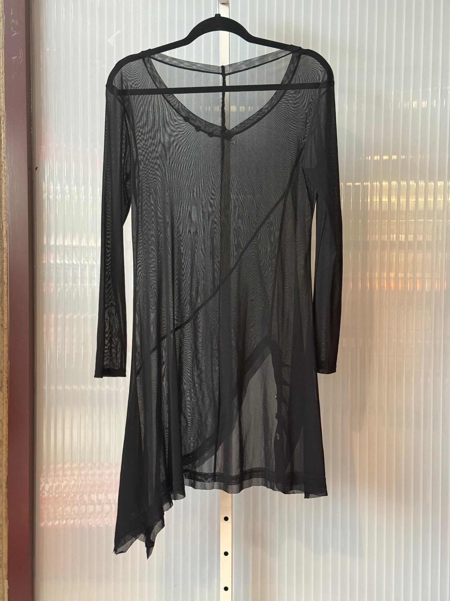 1990s Black Sheer Dress w/ Frutiger Metro  Floral Print