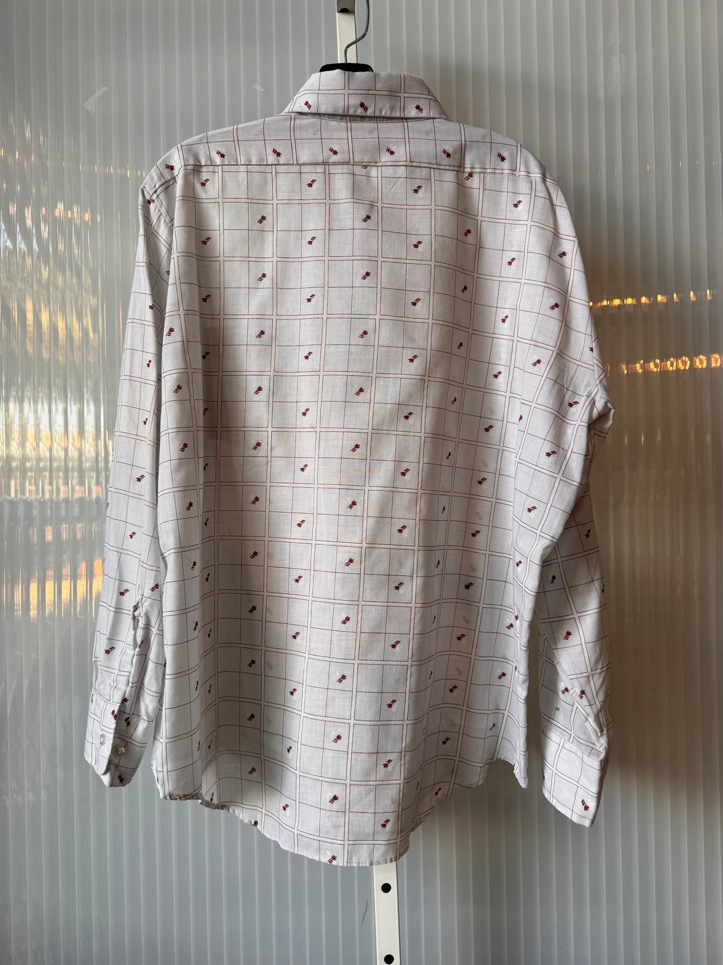1970s Gray & Red Windowpane Point-collar Shirt