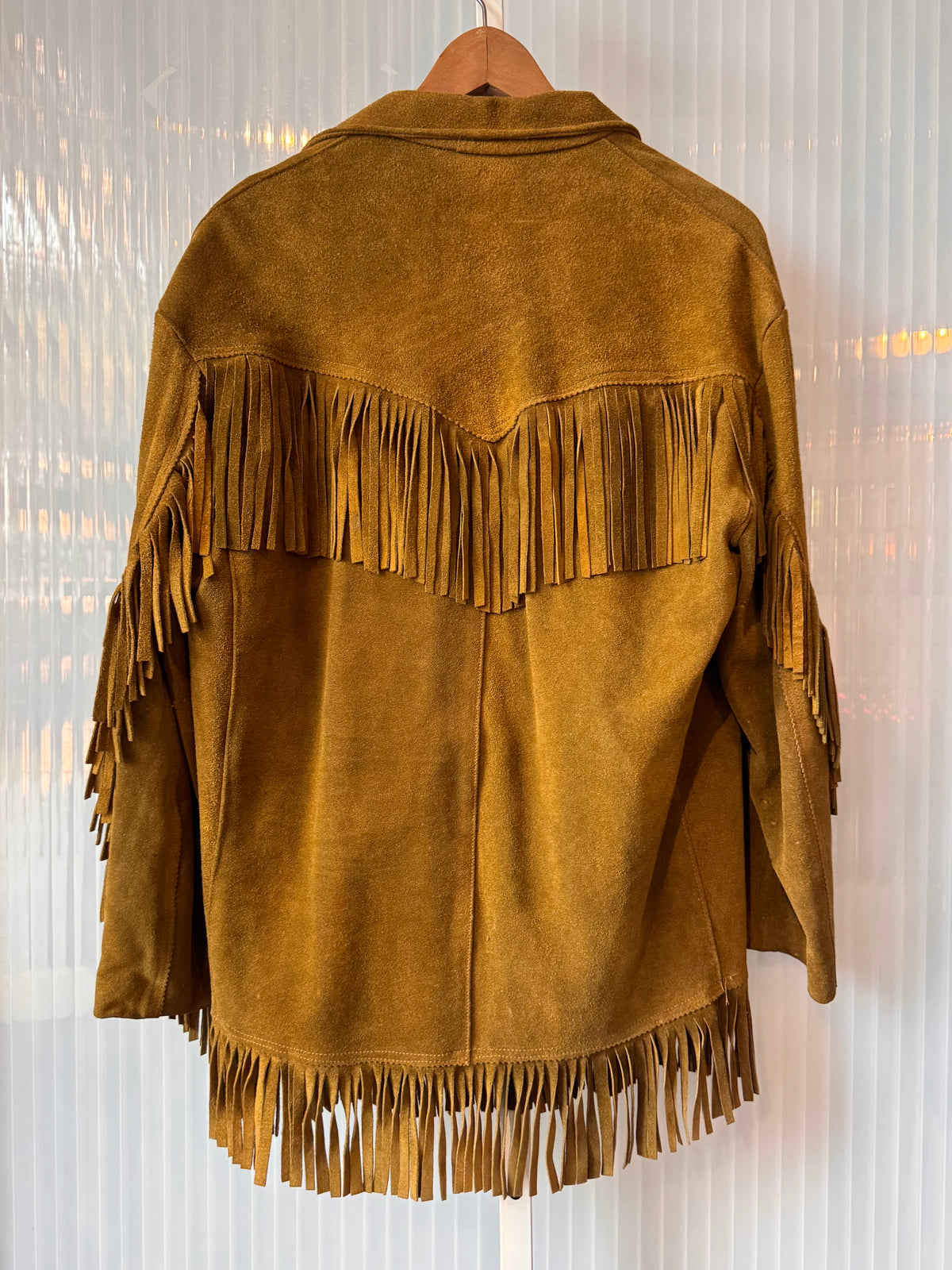 1970s Camel-Brown Suede Leather Fringe Western Jacket