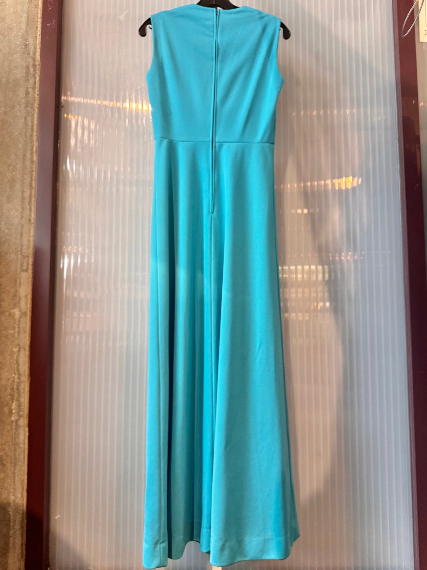 1970s Blue and Green Dress + Jacket Set