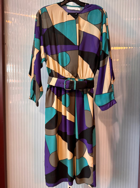 1980s Patterned Dress