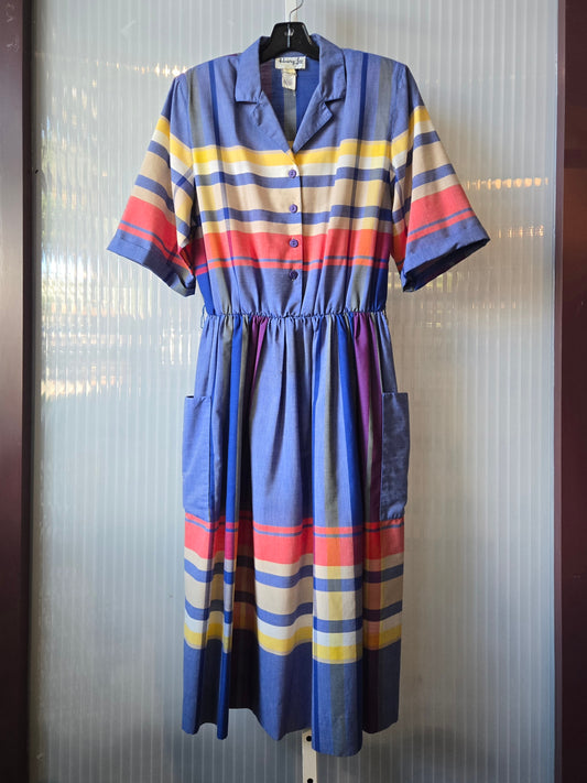 1980s Multicolor Plaid Shirtwaist Dress
