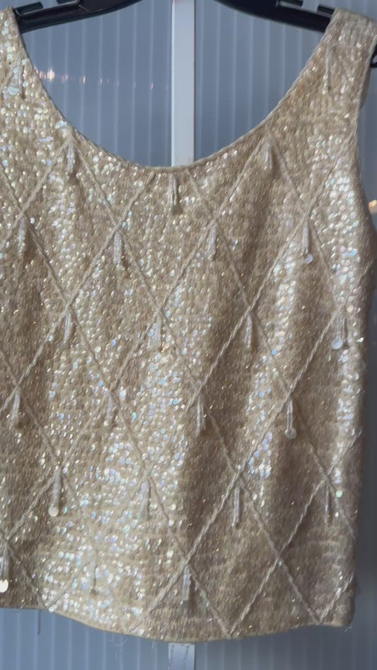 1980s Cream Wool Knit Sequin Tank Top