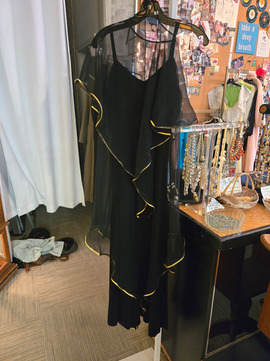 1970s Union-made Black Cocktail Dress with Gold Accents